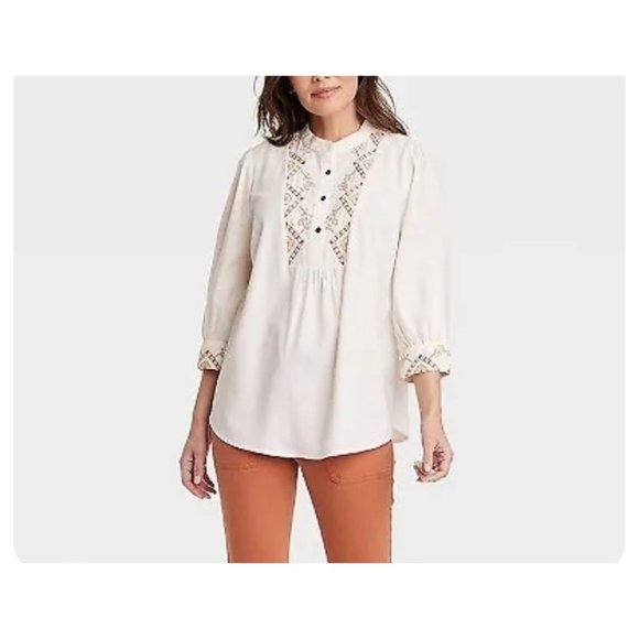 Knox Rose Tops - Knox Rose Off White Boho Bishop Sleeve Blouse Size Large